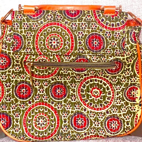 Handcrafted Cotton Ethnic Green Red Mandala Print Crossbody Tassel Handbag Bag - Picture 4 of 6